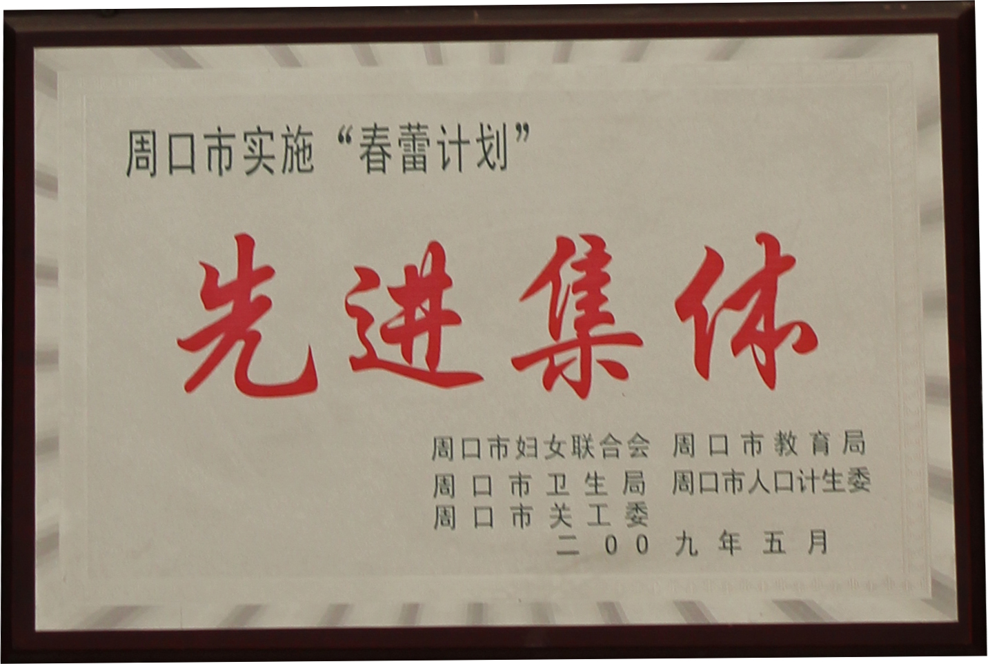 2009年周口市實(shí)施春蕾計(jì)劃先進(jìn)集體
